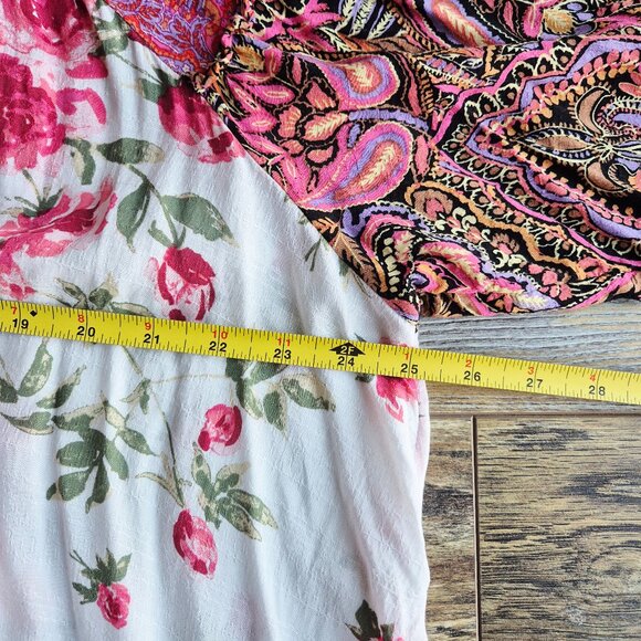 Free People Gemini Floral Paisley Mixed Patchwork Boho Blouse Button Oversize - Picture 14 of 15